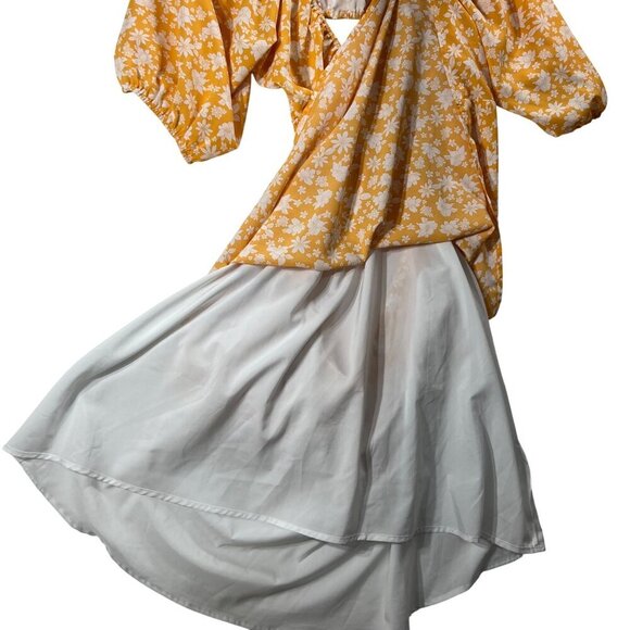 Pink Lily Womens 3XL Yellow Floral Puff Sleeve Cutout Dress Stretchy Resort Wear - Picture 5 of 16